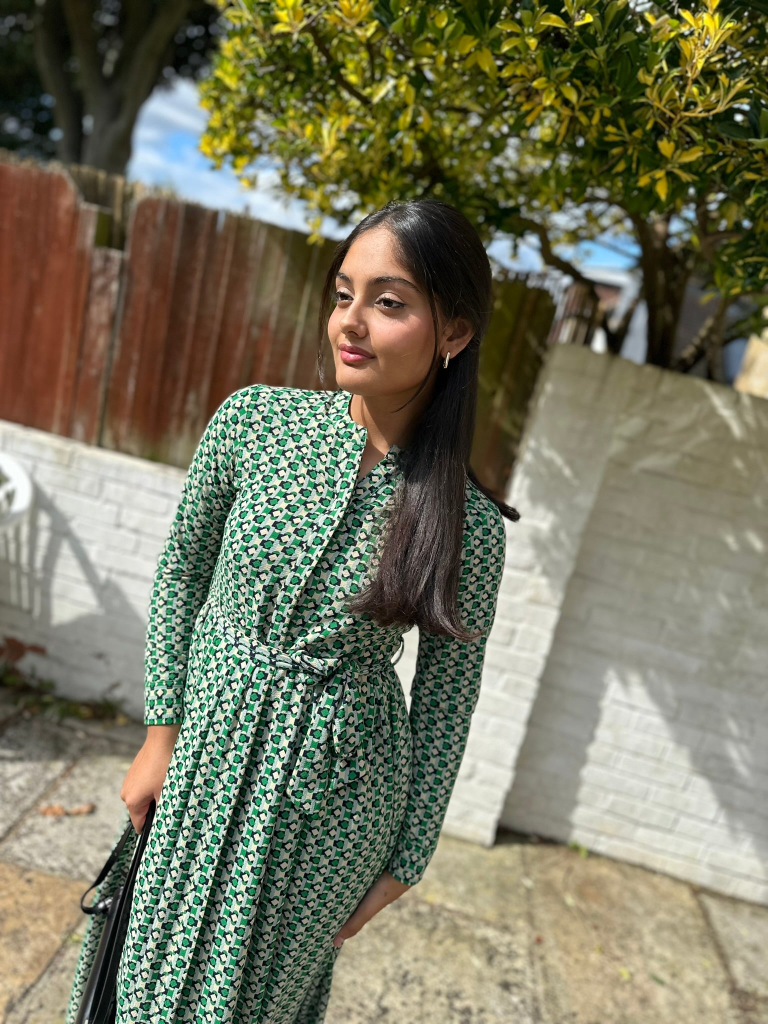 Green and Black Printed Dress
